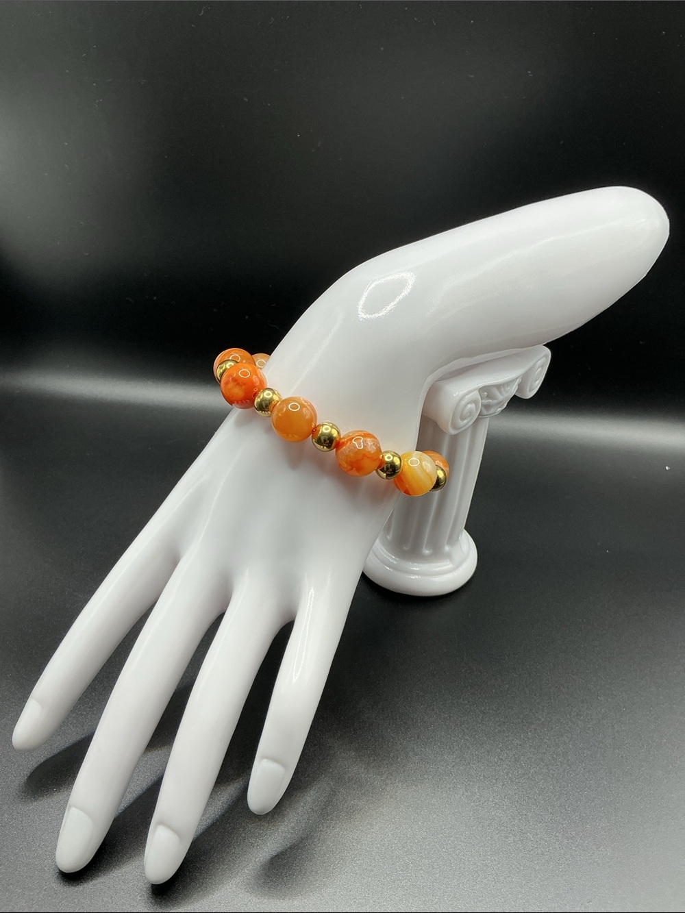 Orange Stone Beaded Stretch Bracelet